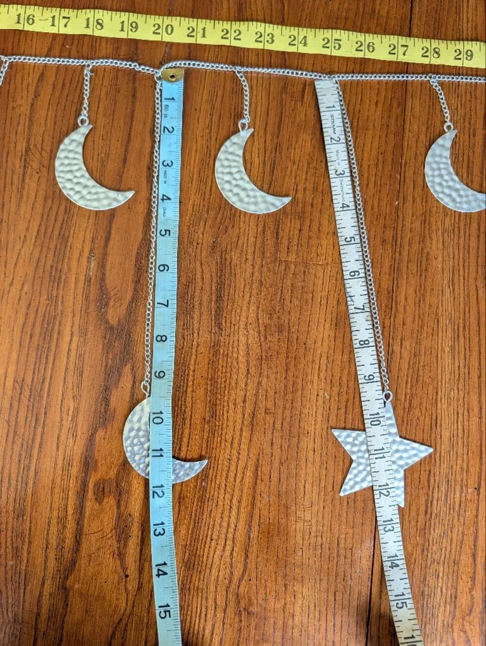 Celestial Silver Hammered Metal Moon & Star Phase Garland - Boho Wall Hanging